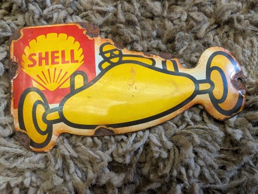 Small Shell Metal Race Car Sign